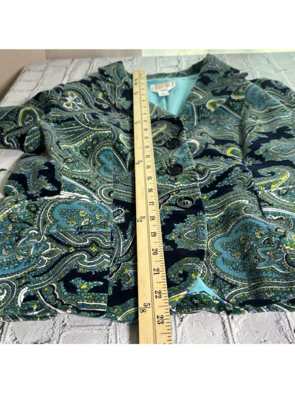 Vintage Talbots Size 10 Petite Paisley Printed Velvet Single Breasted Blazer - Picture 12 of 16
